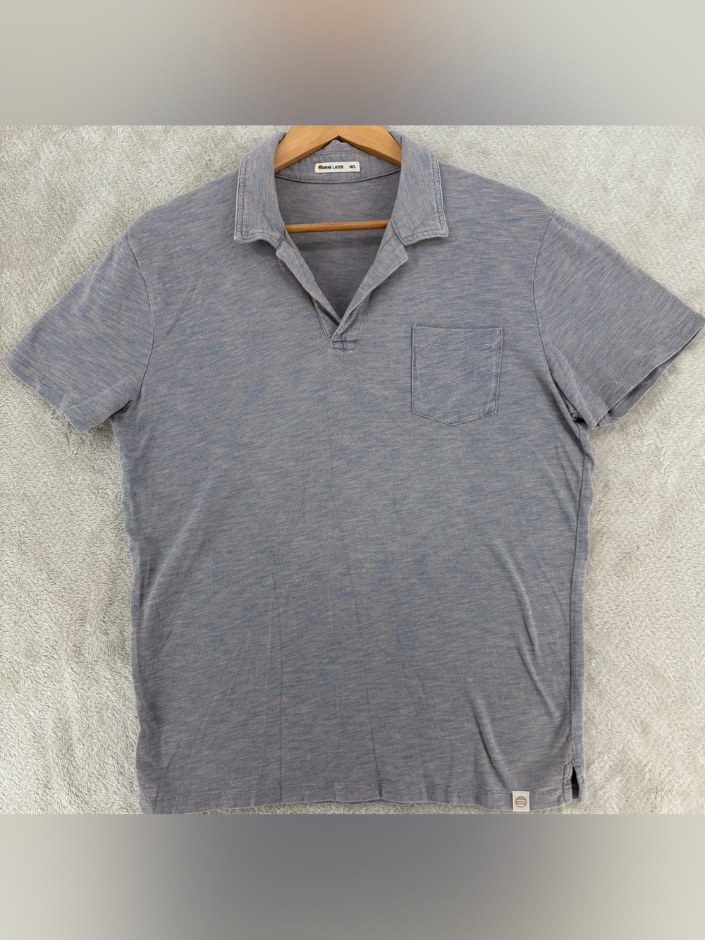 Marine Layer Men's Gray Slub Cotton Polo Shirt Pocket Casual Beach Size M/L